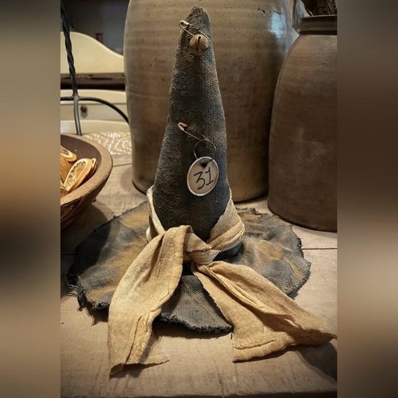 Handmade Other - Primitive Grungy Halloween Feedsack Witch Hat